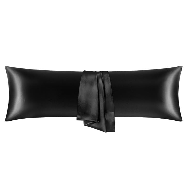Silk Satin Pillow Cases Standard Size Set of 2 with Envelope Closure Skin & Hair Friendly Gifts for Women Men 20"x 26" Black