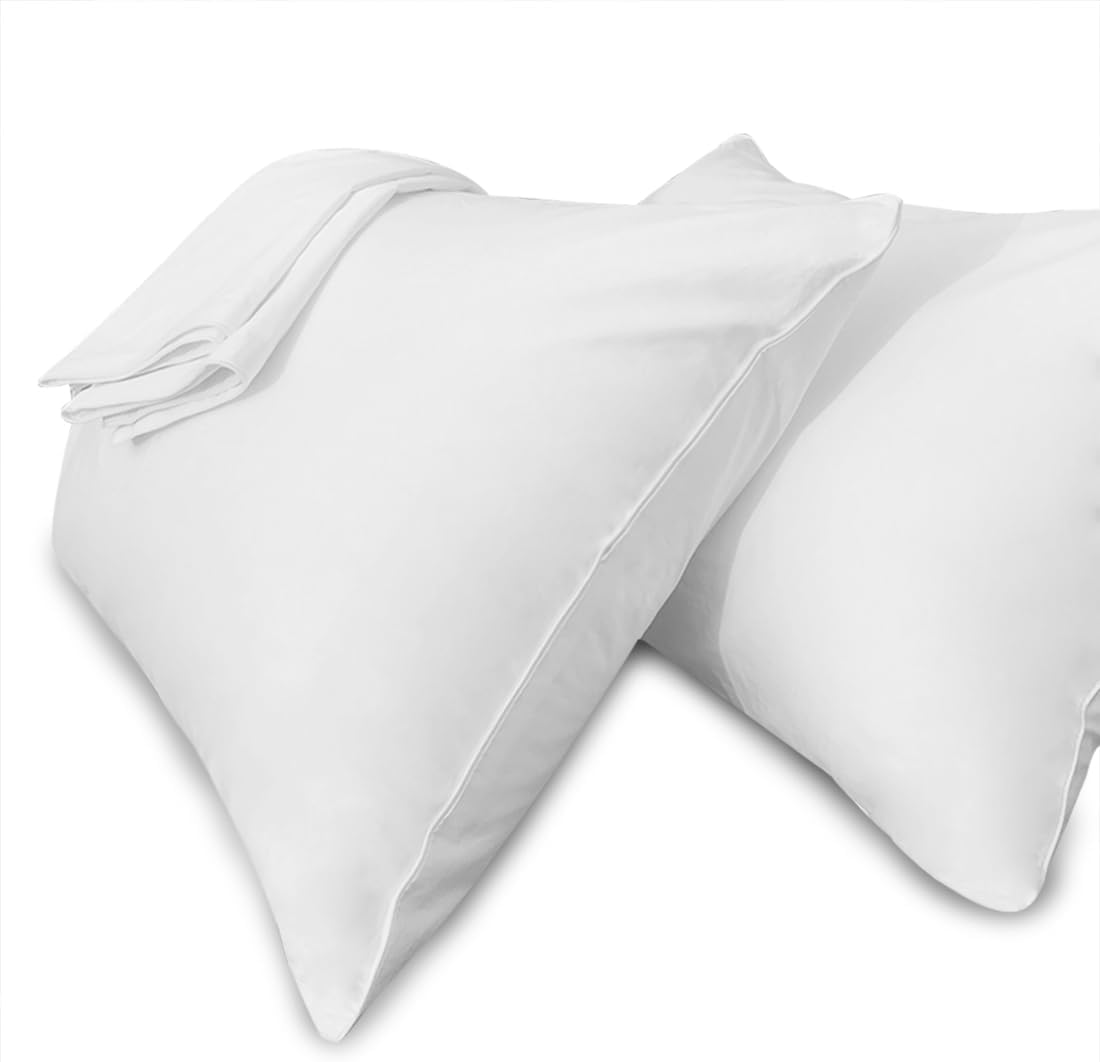 White Pillow Cases Standard Size 100% Cotton with Zipper, Set of 2, 20X26
