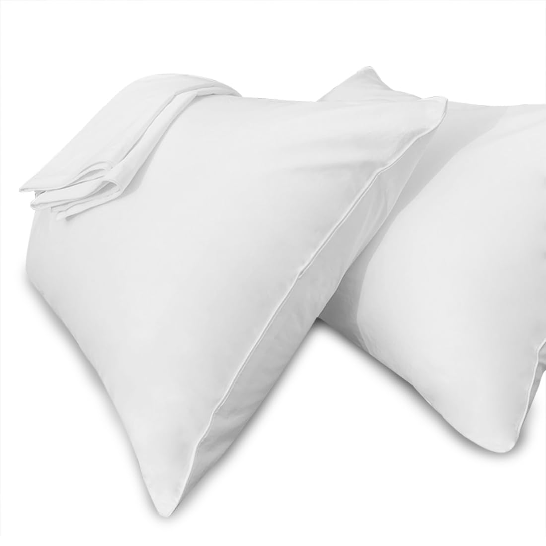 White Pillow Cases Standard Size 100% Cotton with Zipper, Set of 2, 20X26