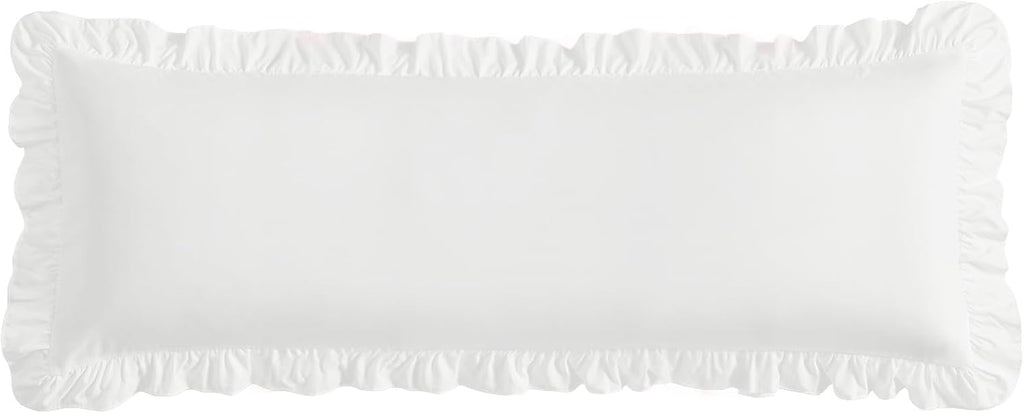 Ruffled Pillow Cases, White, Body 20"x54", Set of 1