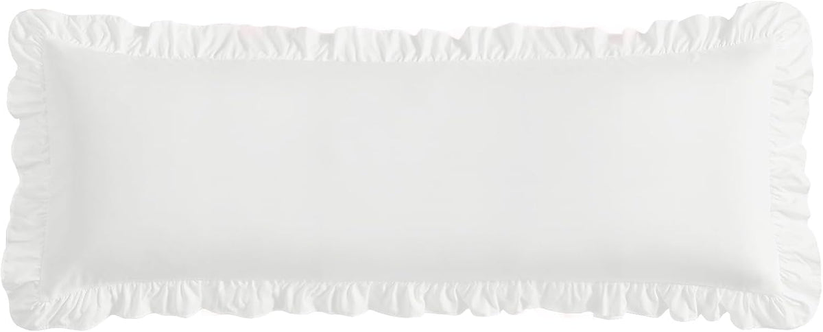 Ruffled Pillow Cases, White, Body 20"x54", Set of 1