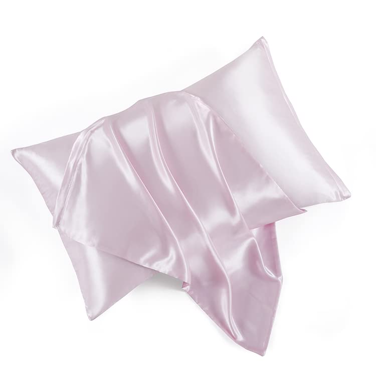 Blush Pink Satin Pillowcases with Zipper （20x26）,Standard Size Satin Pillowcases Set of 2, Blush Pink Silk Pillowcase for Hair and Skin