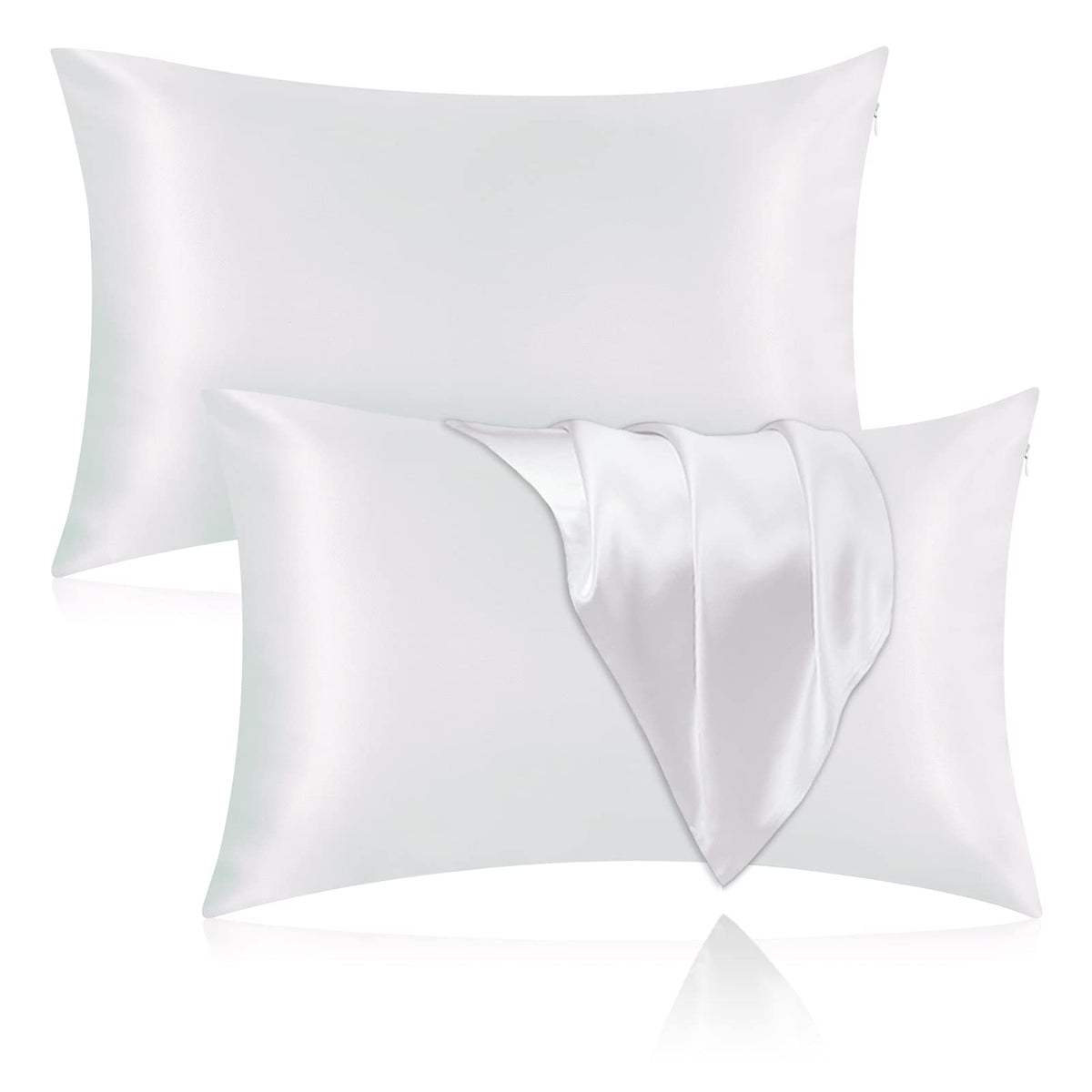 Silk Pillowcase for Hair and Skin, 2 Pack 100% Mulberry Silk Pillowcase 25 Momme, 600 Thread Count, Both Side Pure Silk Pillow Cover with Hidden Zipper (Beige, Standard 20''×26'')