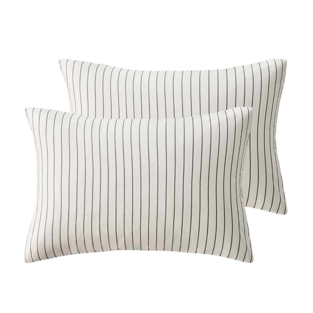 JELLYMONI Cotton Classic Striped Pillowcases Set of 2, Tan, Standard