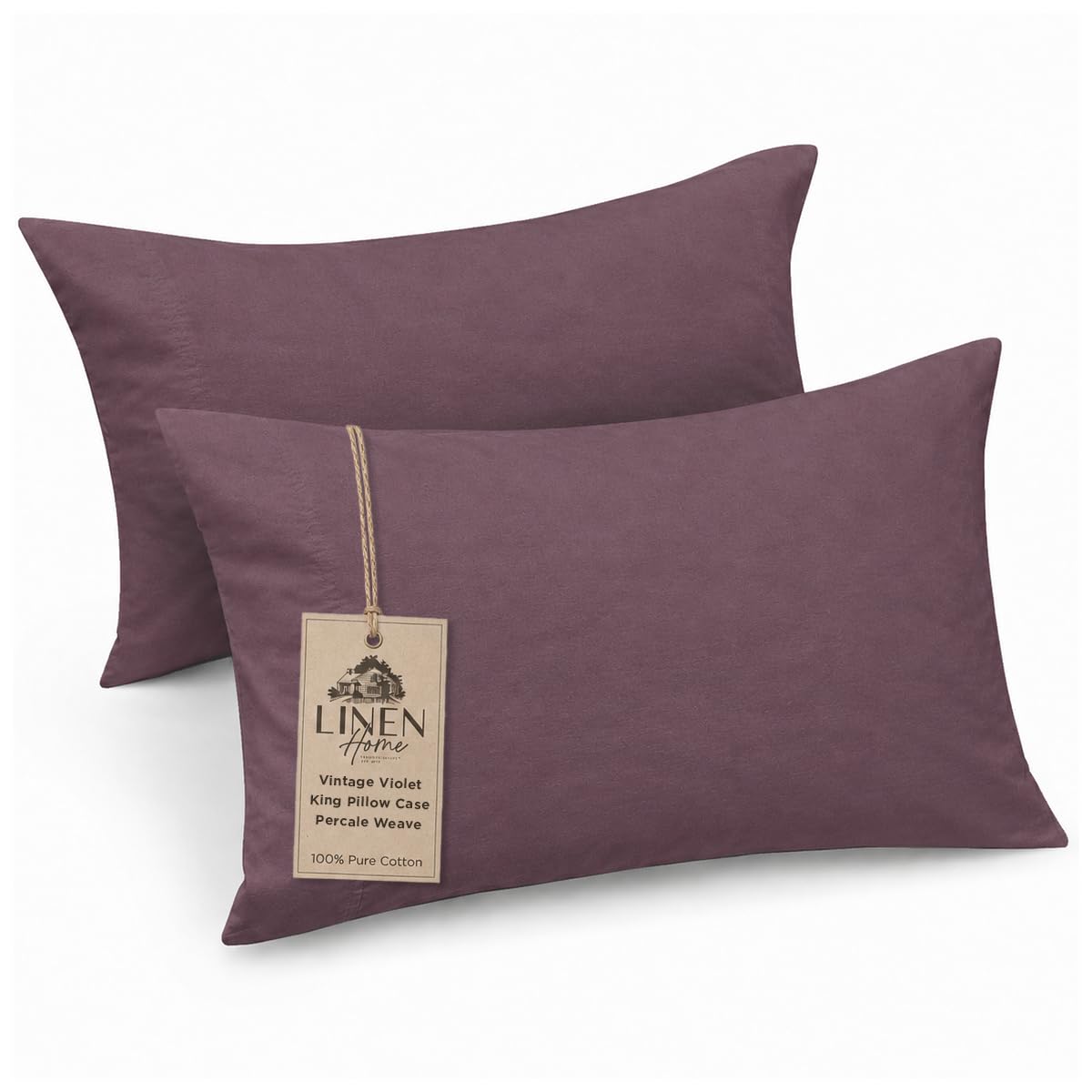 Linen Home Classic 100% Cotton Percale Pillowcases Queen Size, 2 Pieces, Crisp Cool All-Season Breathable Pillowcases, Hotel Luxury, Long-Staple Combed Cotton, Pink Mauve, 20 x 30 Inches