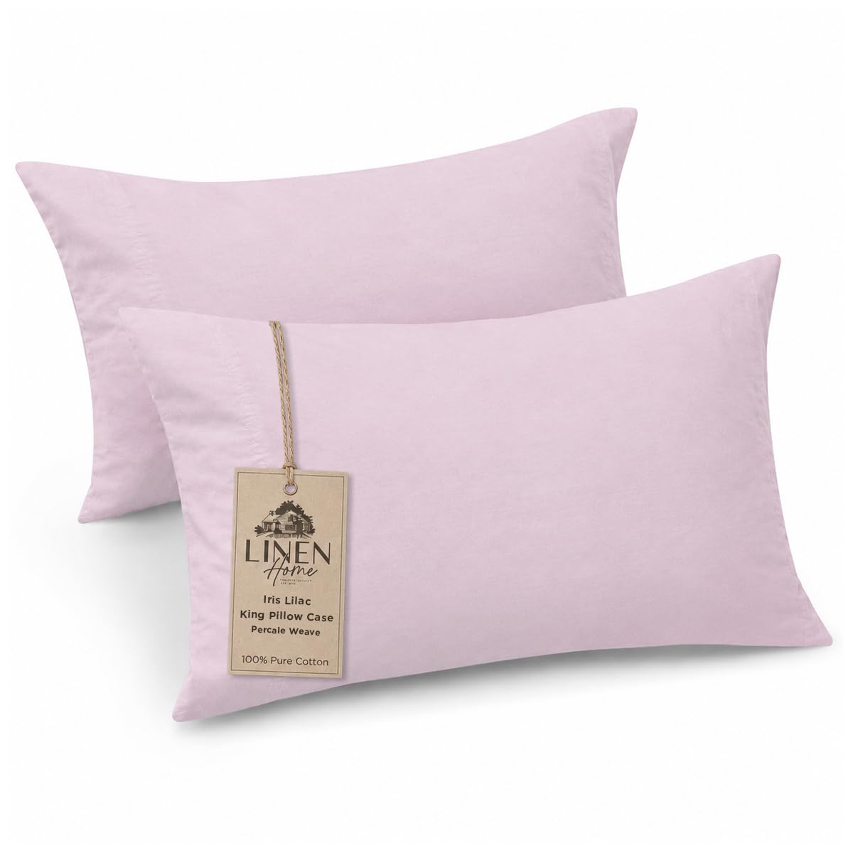 Linen Home Classic 100% Cotton Percale Pillowcases Queen Size, 2 Pieces, Crisp Cool All-Season Breathable Pillowcases, Hotel Luxury, Long-Staple Combed Cotton, Pink Mauve, 20 x 30 Inches