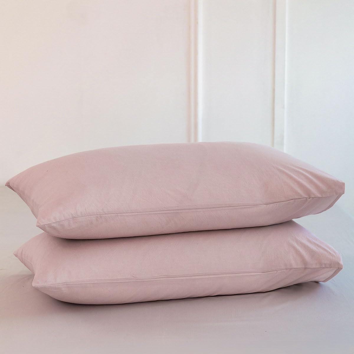 MOOMEE Pillowcase Set of 2 100% Washed Cotton Linen-Like King