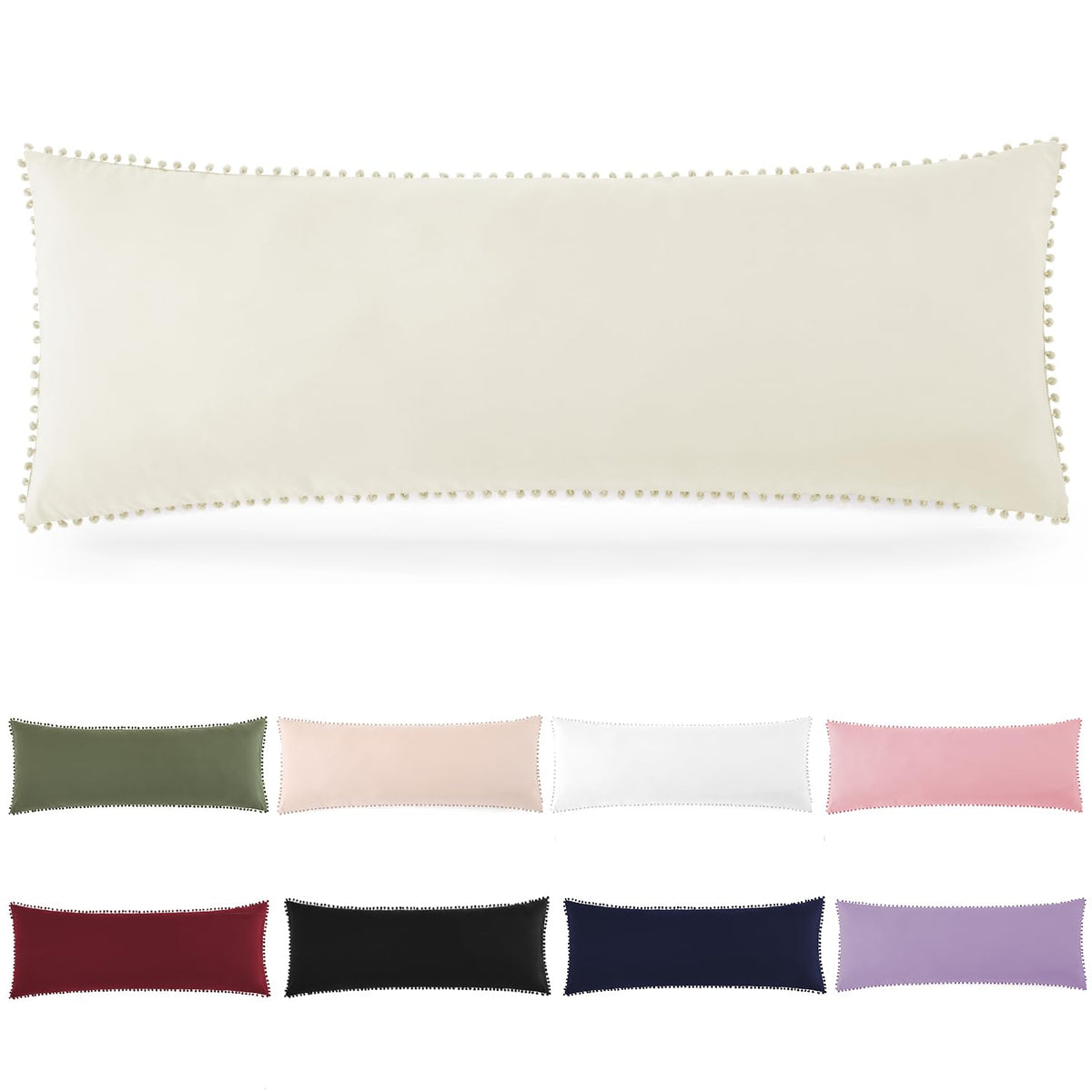 Pom Poms Pillow Shams King Size Set of 2, Olive Green Decorative Pillowcases with Envelope Closure, Soft Microfiber Shams Cover with Pom Pom Trim, Wrinkle Resistant (20 x 36 Inches)