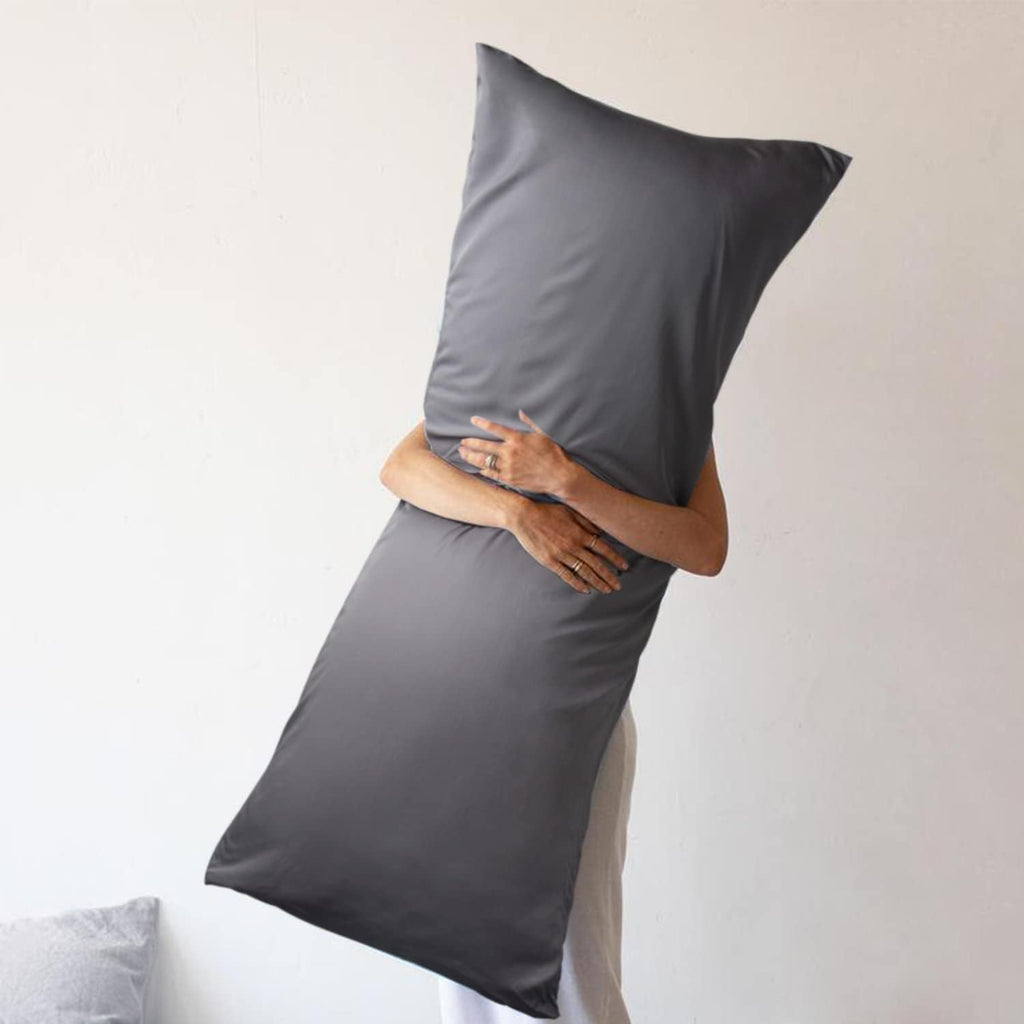 WishSmile Body Cooling Pillowcase Long Pillow Case Breathable Cool Silky Soft Rayon Derived from Bamboo Fabric, Hair and Skin Friendly, Dark Grey, 1 Pack, 20x54IN