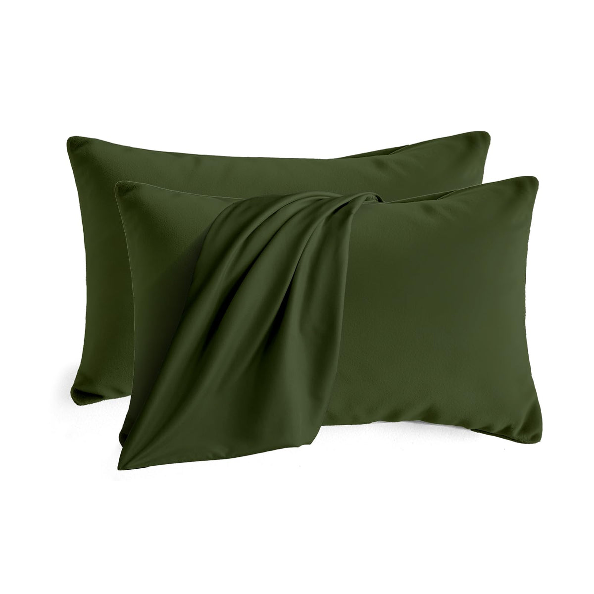 Set of 2 Brushed Microfiber Pillowcases 20x26 in Olive Green