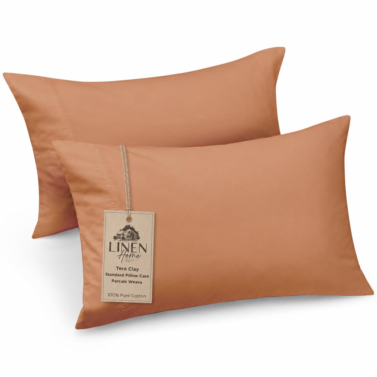 Linen Home Classic 100% Cotton Percale Pillowcases Queen Size, 2 Pieces, Crisp Cool All-Season Breathable Pillowcases, Hotel Luxury, Long-Staple Combed Cotton, Pink Mauve, 20 x 30 Inches