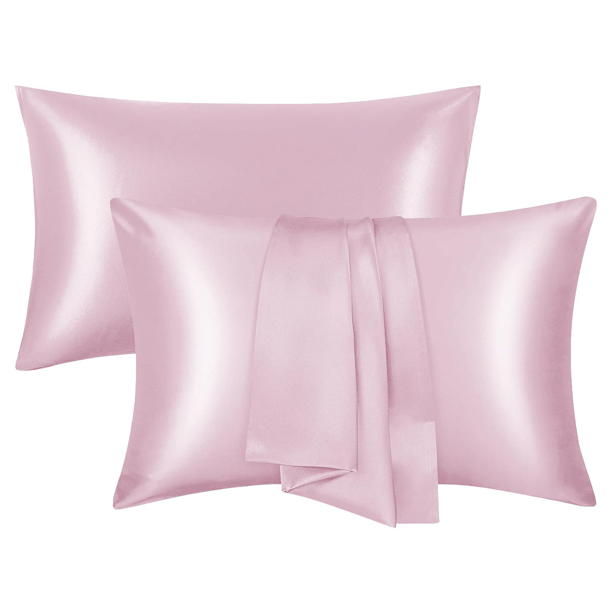 Silk Satin Pillow Cases Standard Size Set of 2 with Envelope Closure Skin & Hair Friendly Gifts for Women Men 20"x 26" Black