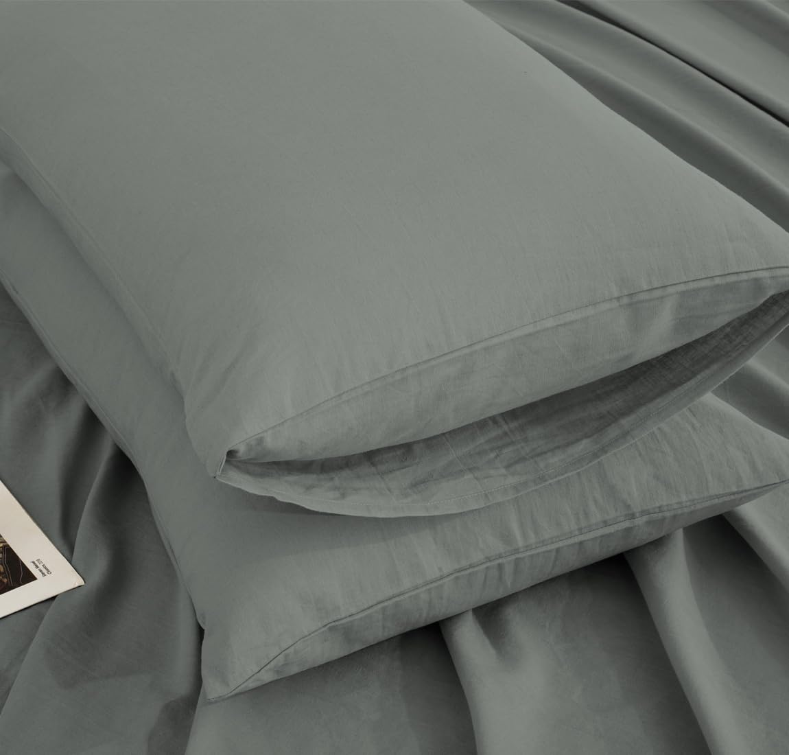 TUMEI 100% Linen King Pillow Cases Set of 2 (20"x36"), White Natural Linen