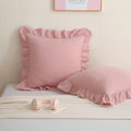 Silnuo Taupe/White Gingham Plaid Ruffled Pillow Covers Queen Size Set of 2