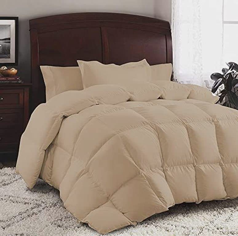 King Size 8 Piece Bed in a Bag - 500GSM Comforter Set with 18 inch Deep Fitted, Flat, Bed Skirt, Pillowcases & Shams, 600 Thread Count, Egyptian Cotton, Beige