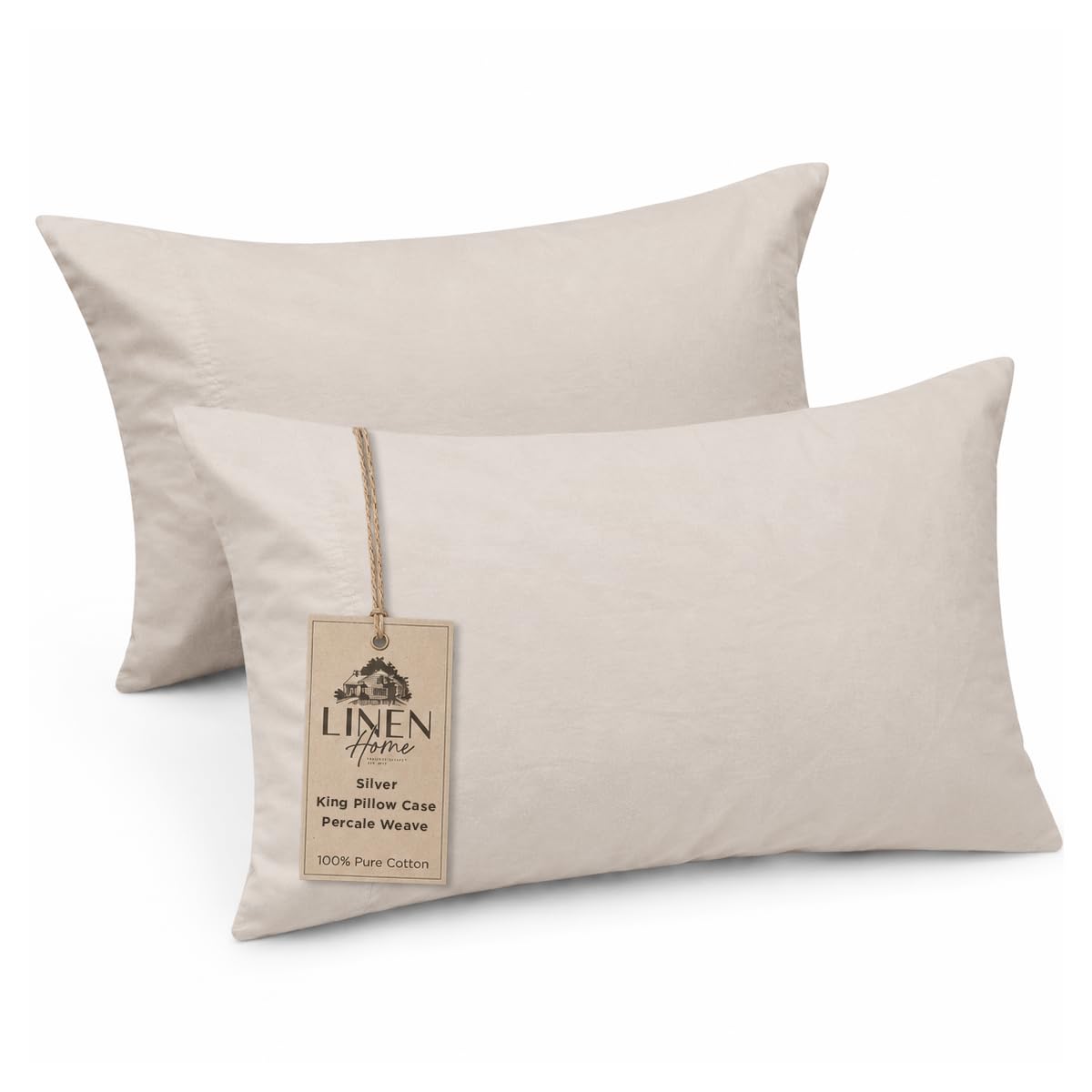 Linen Home Classic 100% Cotton Percale Pillowcases Queen Size, 2 Pieces, Crisp Cool All-Season Breathable Pillowcases, Hotel Luxury, Long-Staple Combed Cotton, Pink Mauve, 20 x 30 Inches