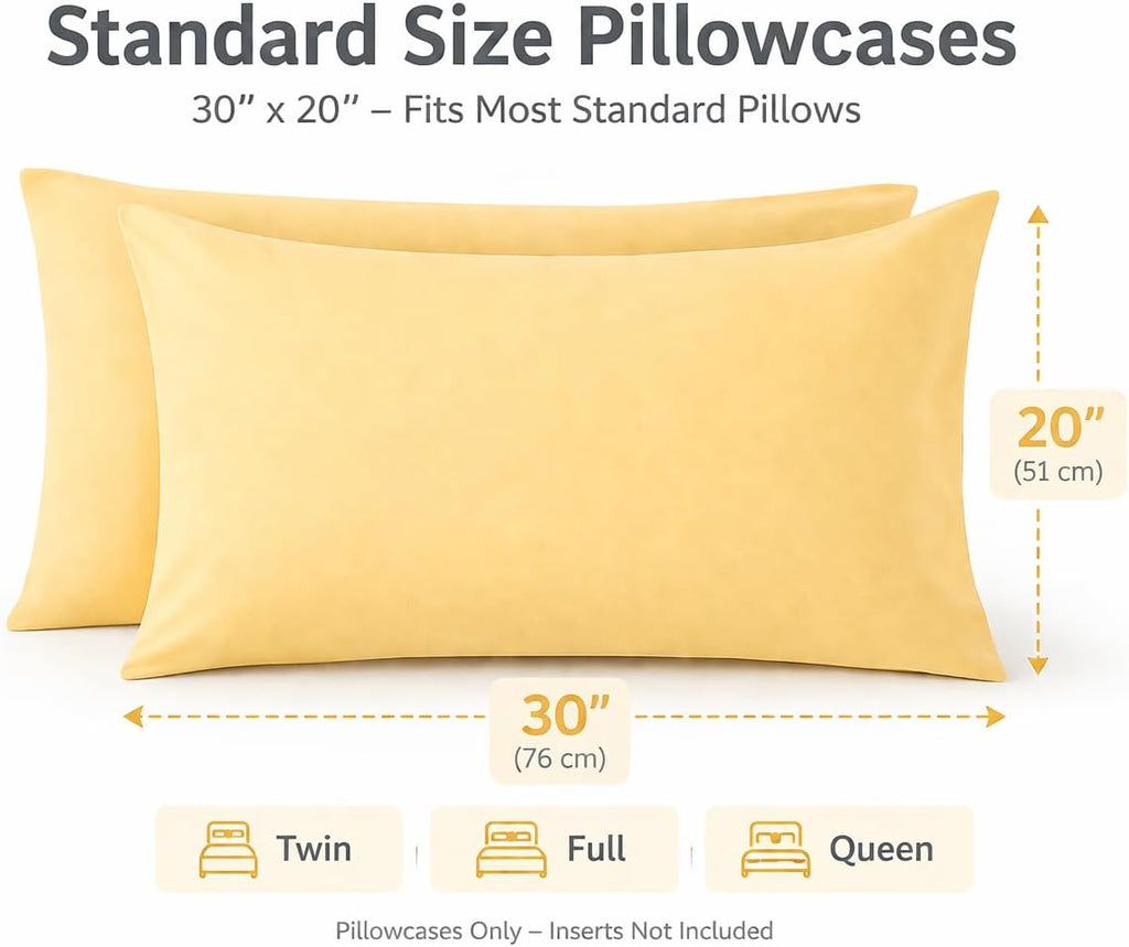 EVOLIVE Standard Microfiber Pillowcases Set of 2, 20"x30" (Yellow)
