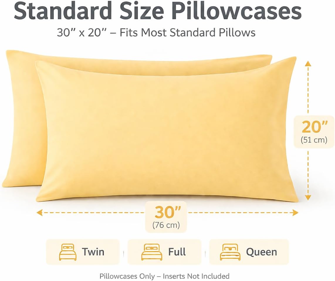 EVOLIVE Standard Microfiber Pillowcases Set of 2, 20"x30" (Yellow)