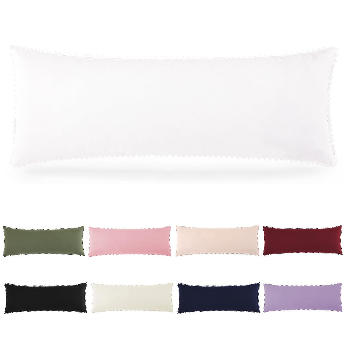 Pom Poms Pillow Shams King Size Set of 2, Olive Green Decorative Pillowcases with Envelope Closure, Soft Microfiber Shams Cover with Pom Pom Trim, Wrinkle Resistant (20 x 36 Inches)