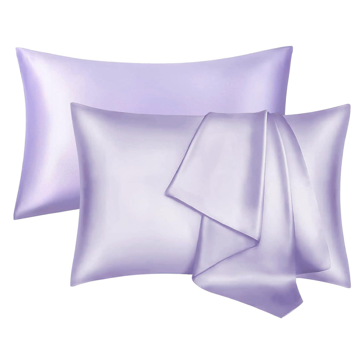 Silk Satin Pillow Cases Standard Size Set of 2 with Envelope Closure Skin & Hair Friendly Gifts for Women Men 20"x 26" Black