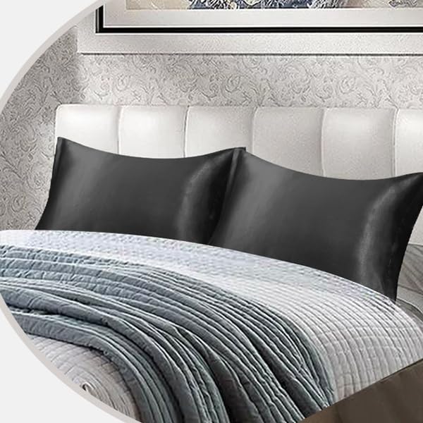 Silk Satin Pillow Cases Standard Size Set of 2 with Envelope Closure Skin & Hair Friendly Gifts for Women Men 20"x 26" Black