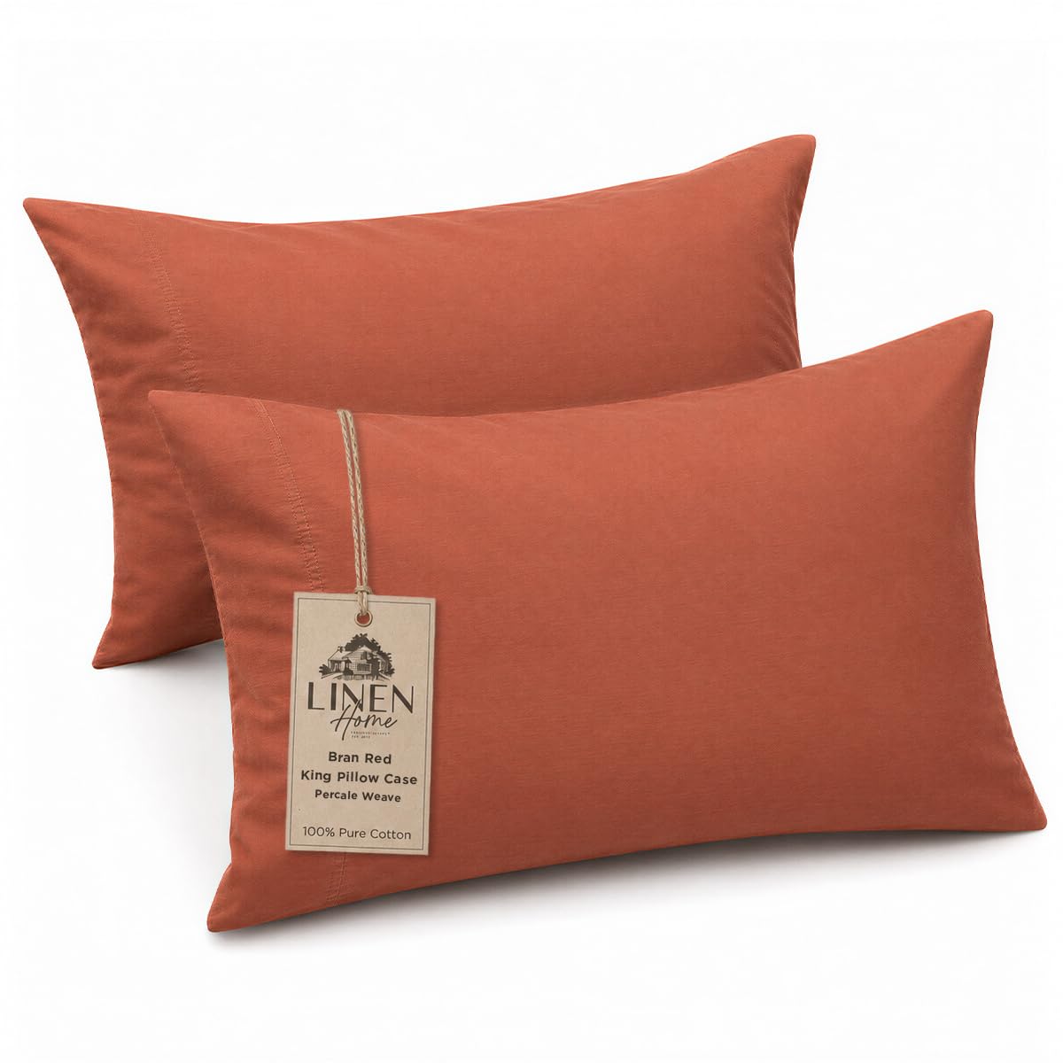 Linen Home Classic 100% Cotton Percale Pillowcases Queen Size, 2 Pieces, Crisp Cool All-Season Breathable Pillowcases, Hotel Luxury, Long-Staple Combed Cotton, Pink Mauve, 20 x 30 Inches