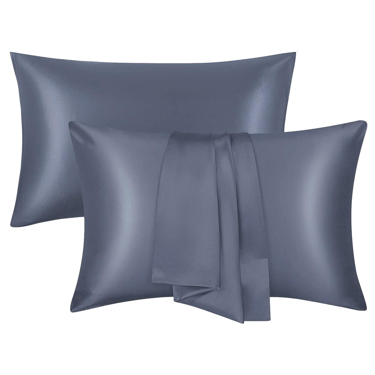 Silk Satin Pillow Cases Standard Size Set of 2 with Envelope Closure Skin & Hair Friendly Gifts for Women Men 20"x 26" Black