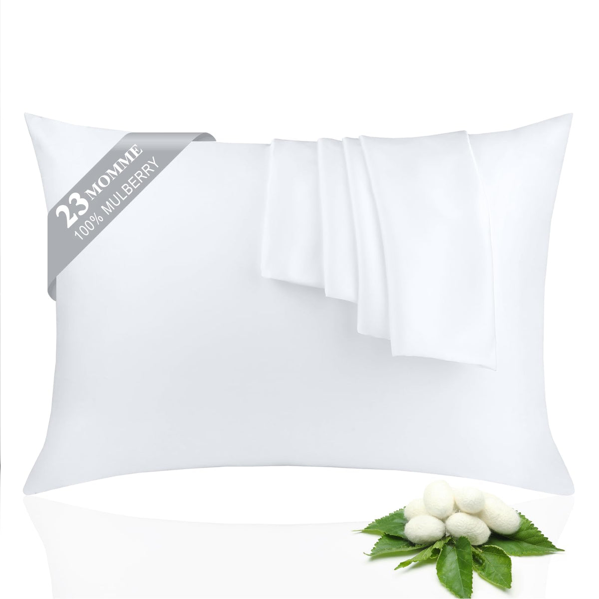 100% Silk Pillowcase 2 Pack for Hair and Skin, Both Sides 23 Momme Grade 6A+ Mulberry Silk Pillowcases with Hidden Zipper, Soft&Smooth Cooling Pillow Cases (Ash Blue, Standard 20×26)