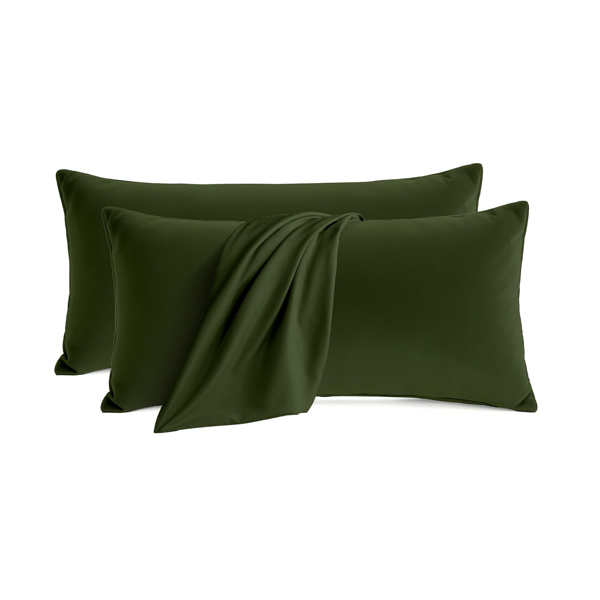 Set of 2 Brushed Microfiber Pillowcases 20x26 in Olive Green