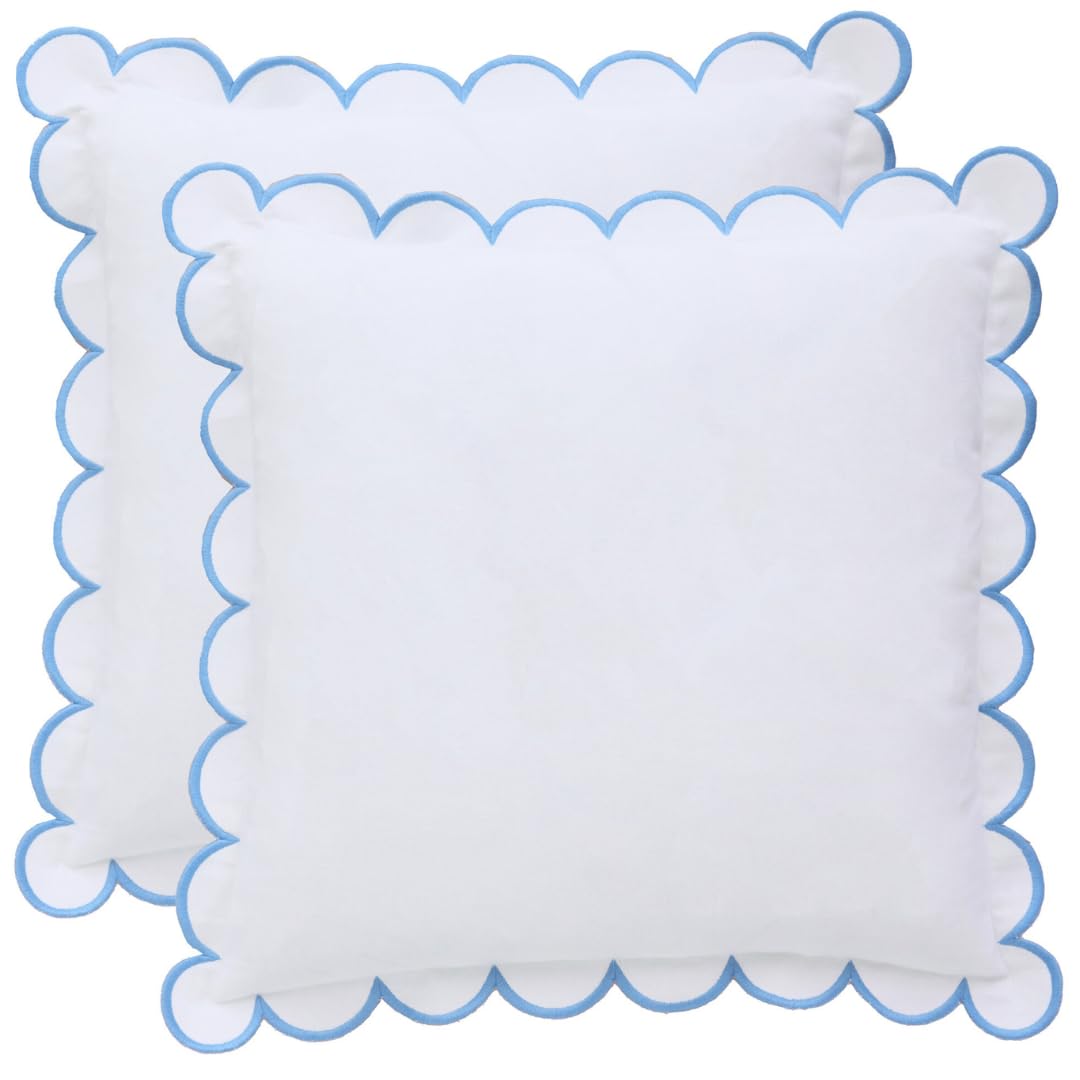 BEBE BASK Scalloped Pillow Cover Set of 2, 18x18, Cotton - Natural