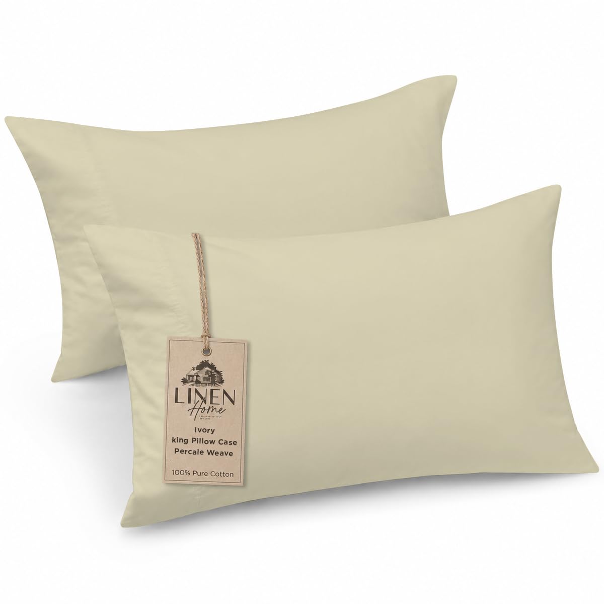 Linen Home Classic 100% Cotton Percale Pillowcases Queen Size, 2 Pieces, Crisp Cool All-Season Breathable Pillowcases, Hotel Luxury, Long-Staple Combed Cotton, Pink Mauve, 20 x 30 Inches
