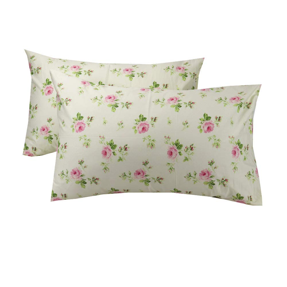 Cotton Pillow Cases Standard Size Set of 2, Flower Printed Queen Pillowcases, Premium Quality Machine Washable