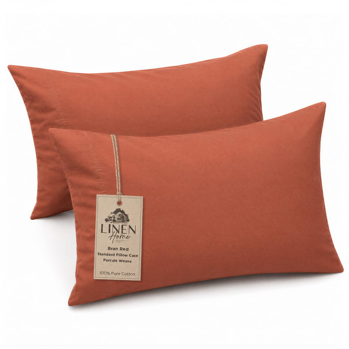 Linen Home Classic 100% Cotton Percale Pillowcases Queen Size, 2 Pieces, Crisp Cool All-Season Breathable Pillowcases, Hotel Luxury, Long-Staple Combed Cotton, Pink Mauve, 20 x 30 Inches
