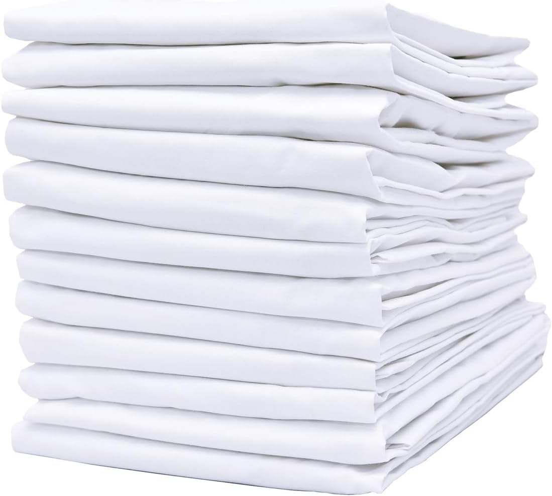 Pacific Linens White Percale Pillow Cases 12 Pack – Soft Hotel Luxury, Wrinkle Free, 200 Thread Count Polly Cotton Blend, Commercial Grade Bedding