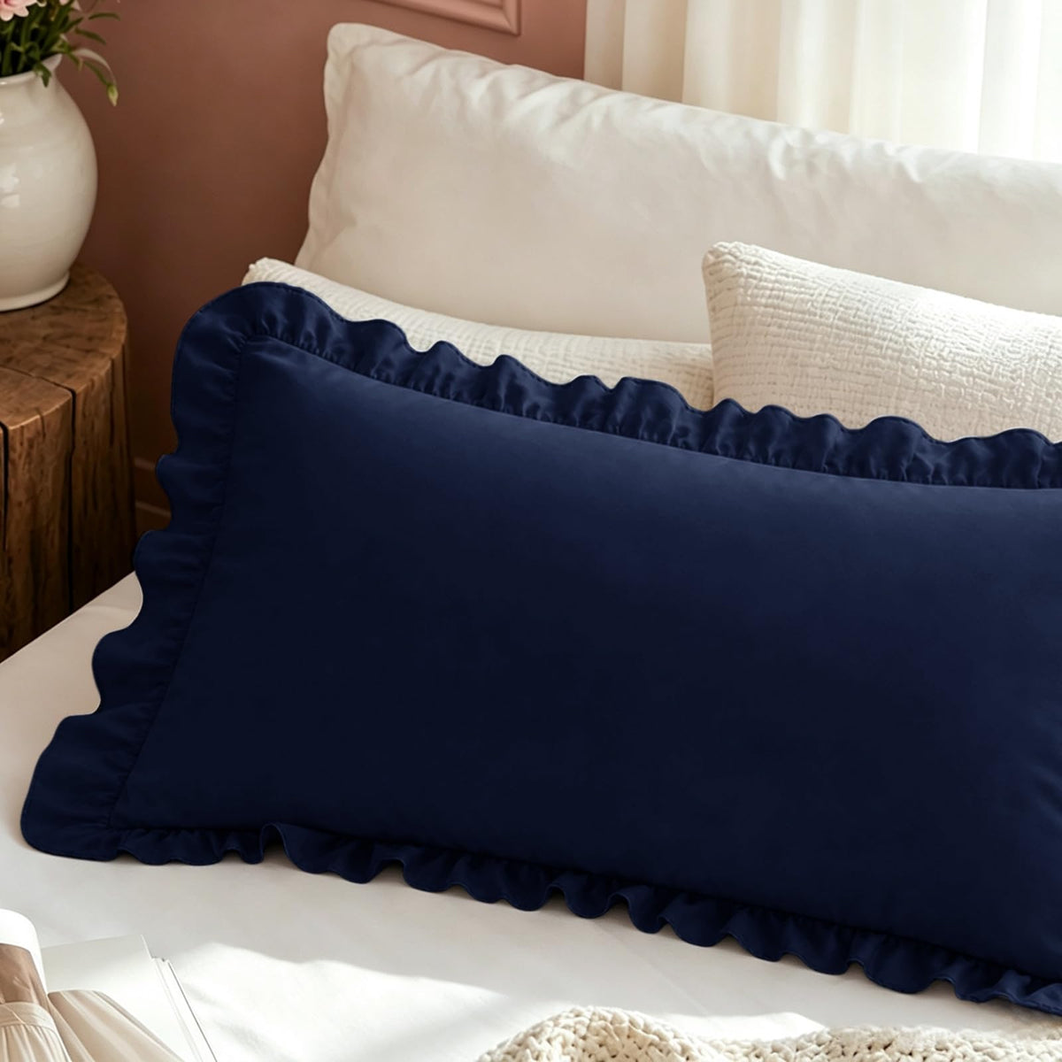 Homiest Ruffle Pillow Cases Standard Set of 2, White, 20x26 in
