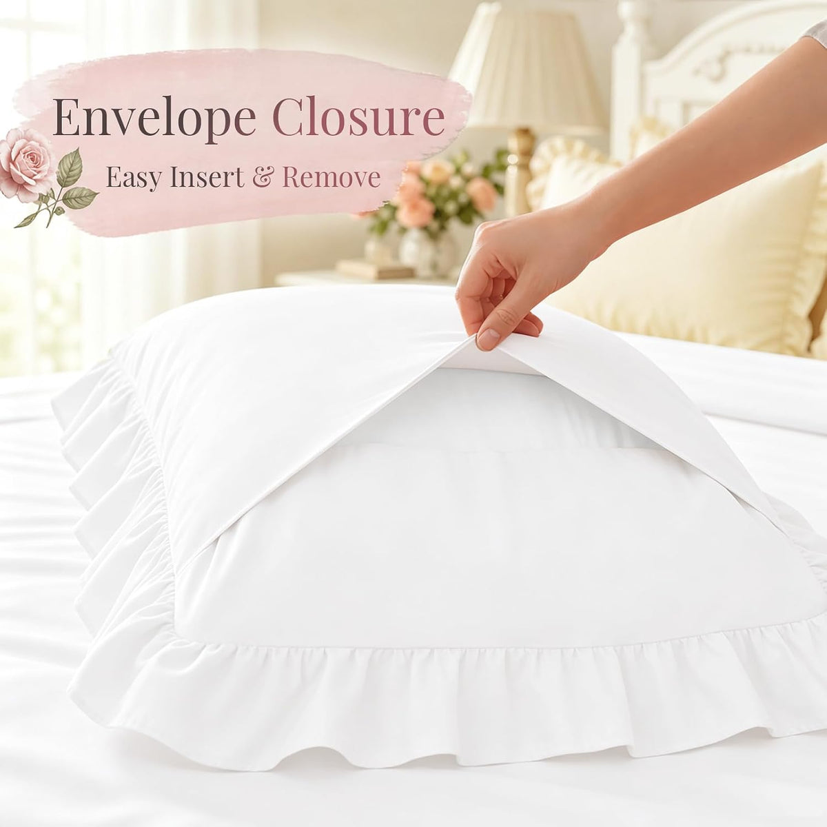 Homiest Ruffle Pillow Cases Standard Set of 2, White, 20x26 in