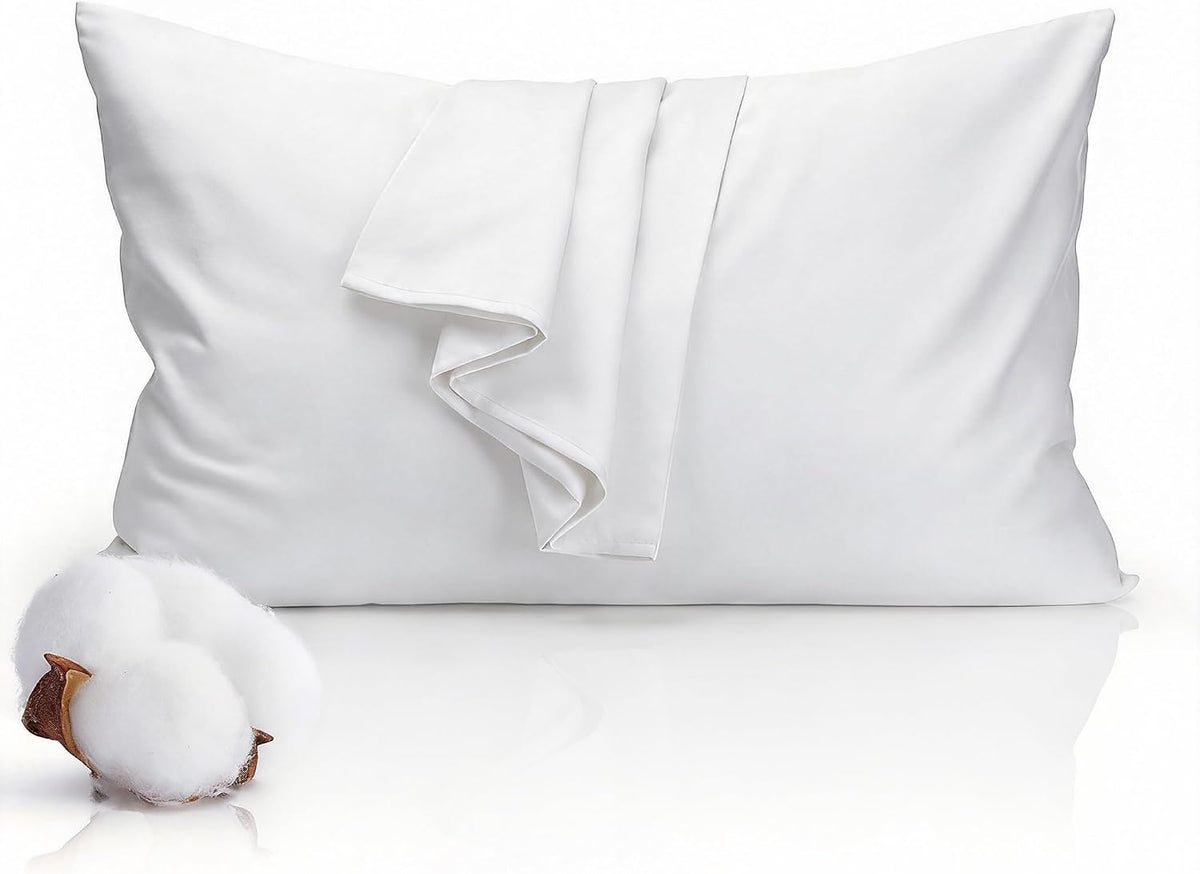 1 Pack 500TC Cotton Sateen Queen Pillowcase, White 20"x30"
