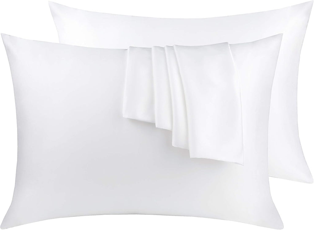 100% Silk Pillow Cases 2 Pack, Mulberry Silk Pillowcase for Hair and Skin with Hidden Zipper, Soft Breathable Smooth Cooling Silk Pillowcase for Sleeping Women (White, Standard)