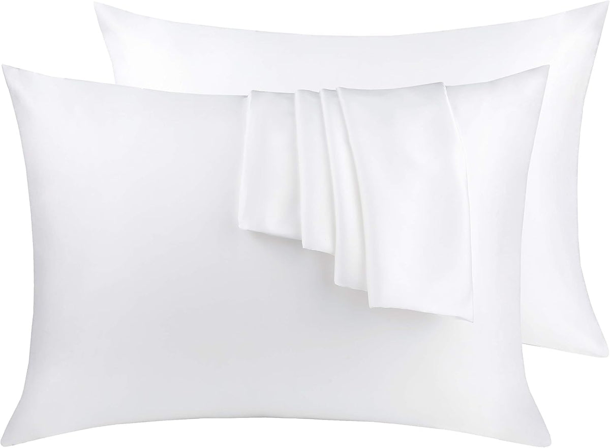 100% Silk Pillow Cases 2 Pack, Mulberry Silk Pillowcase for Hair and Skin with Hidden Zipper, Soft Breathable Smooth Cooling Silk Pillowcase for Sleeping Women (White, Standard)