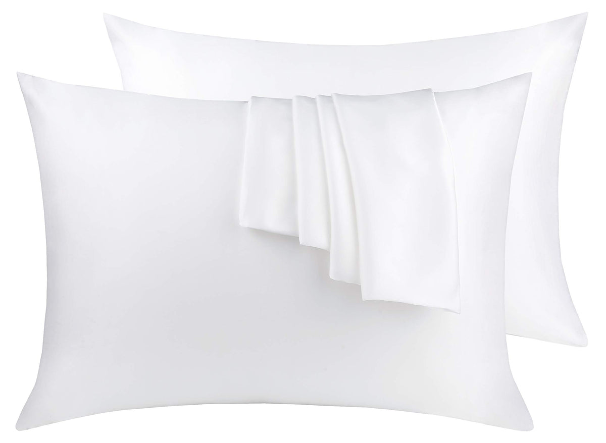 100% Silk Pillow Cases 2 Pack, Mulberry Silk Pillowcase for Hair and Skin with Hidden Zipper, Soft Breathable Smooth Cooling Silk Pillowcase for Sleeping Women (White, Standard)