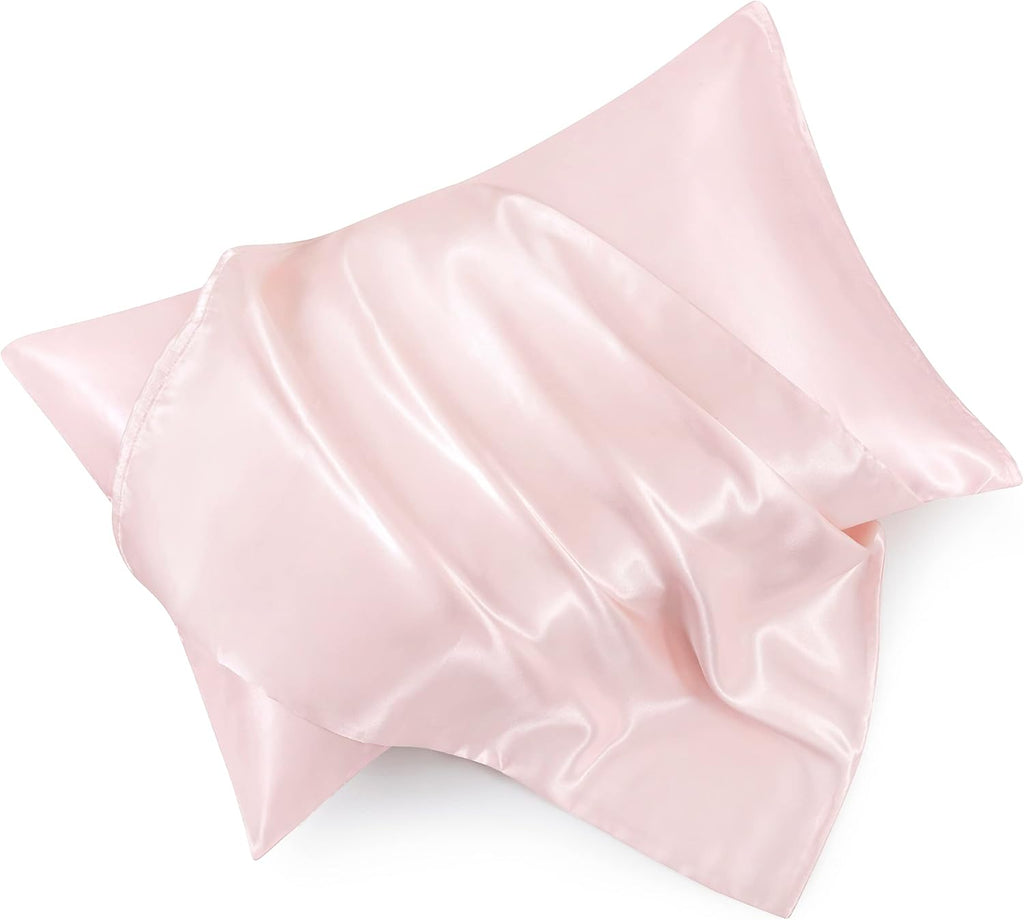 Blush Pink Satin Pillowcase Standard Set of 2 with Envelope Closure，Blush Pink Silk Pillowcase for Hair and Skin (20x26)