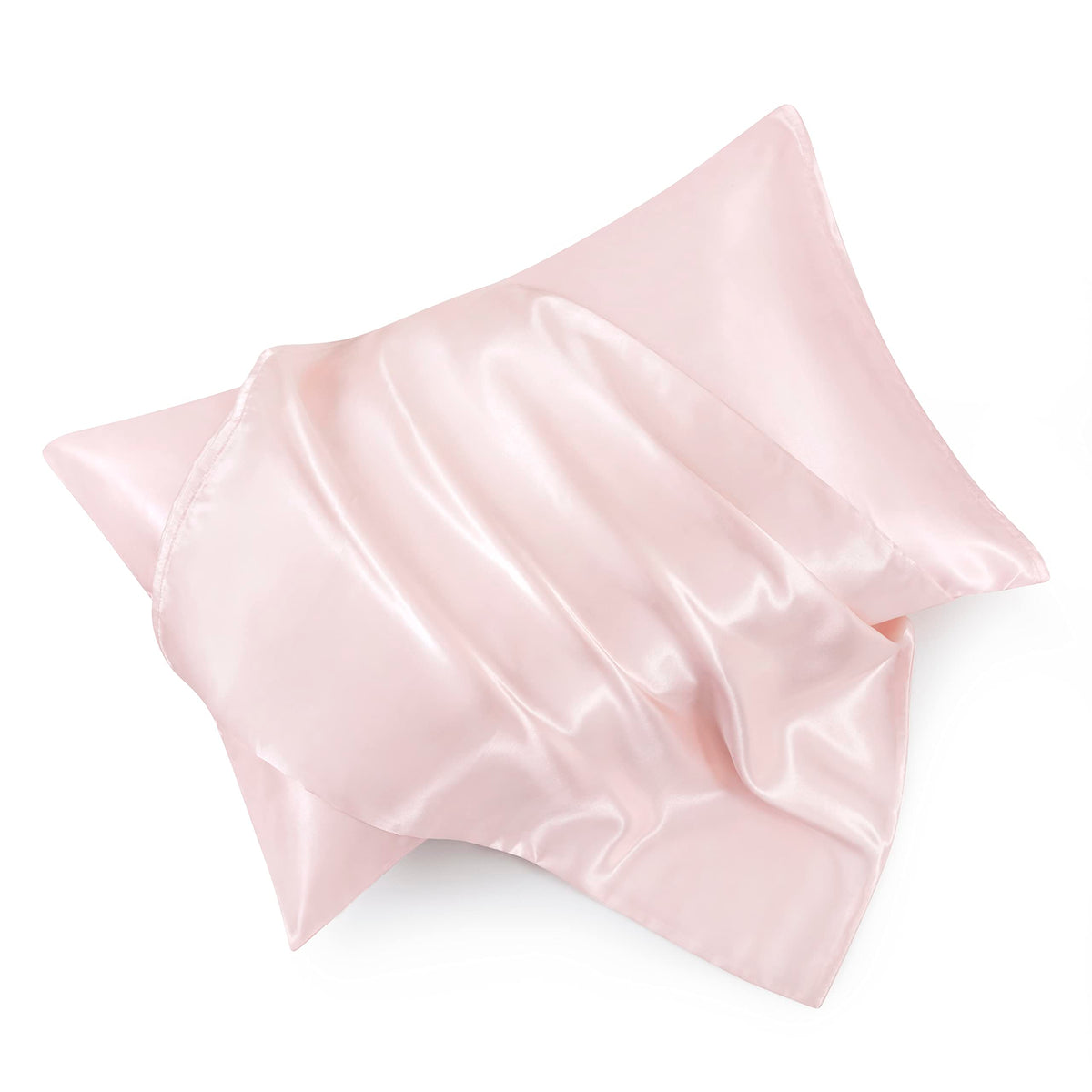 Blush Pink Satin Pillowcase Standard Set of 2 with Envelope Closure，Blush Pink Silk Pillowcase for Hair and Skin (20x26)