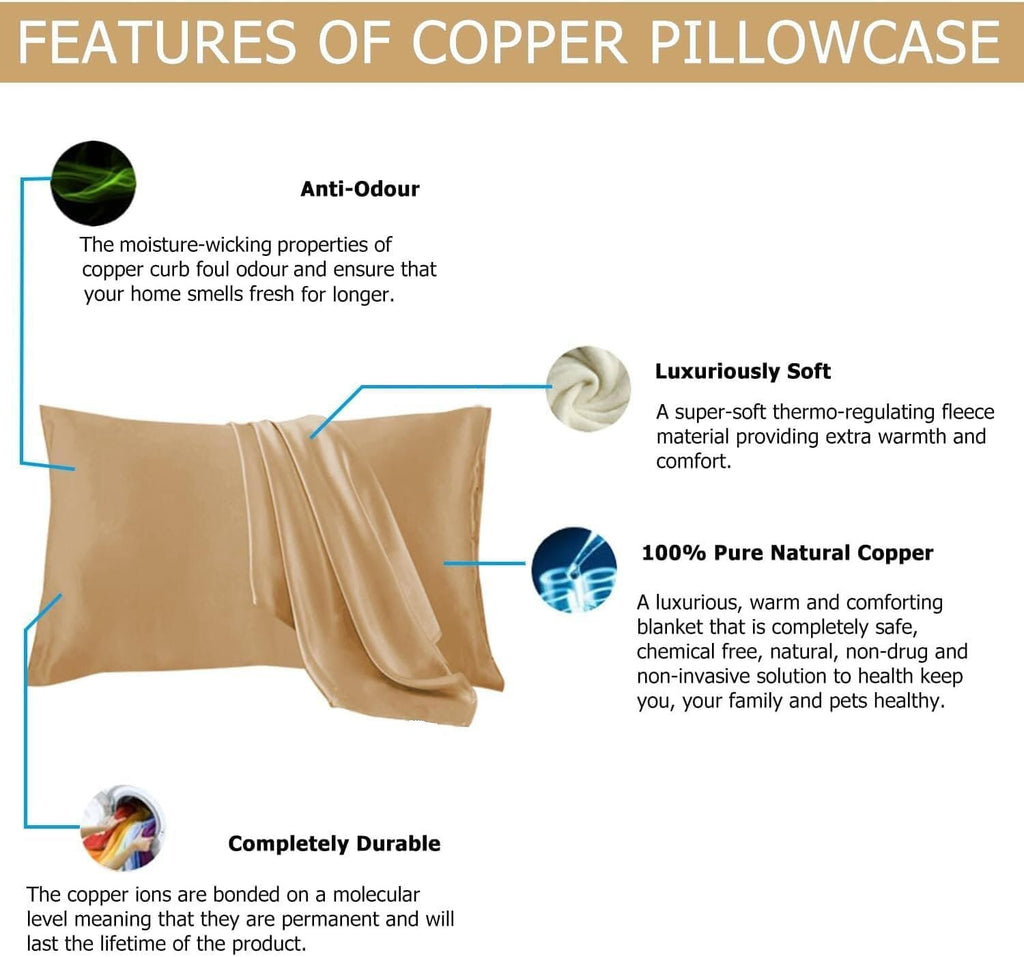 100% C opper Compression Copper Pillowcase for Beauty, Skin, Wrinkles, Fine Lines, and Hair Guaranteed Highest Copper Pillow Case