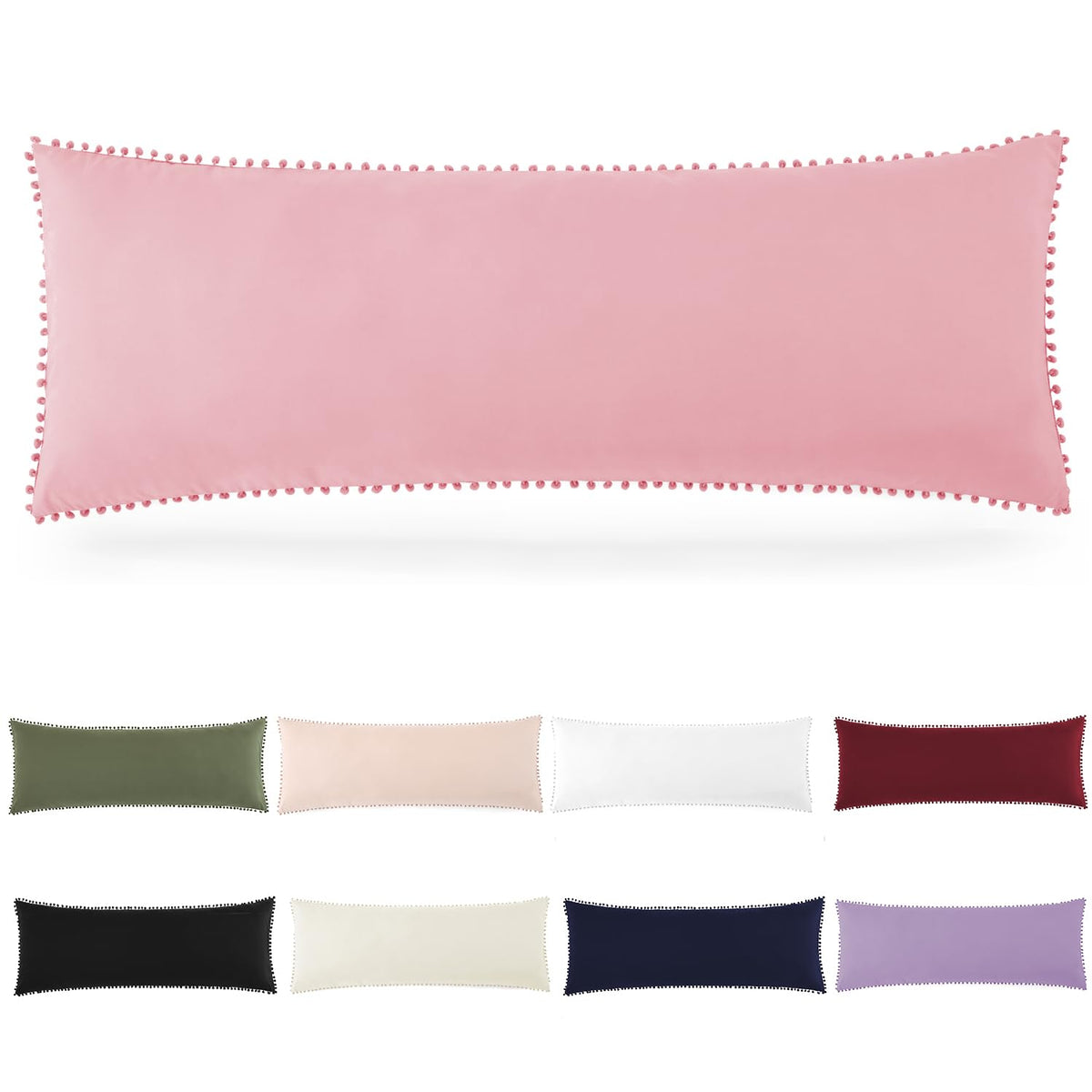 Pom Poms Pillow Shams King Size Set of 2, Olive Green Decorative Pillowcases with Envelope Closure, Soft Microfiber Shams Cover with Pom Pom Trim, Wrinkle Resistant (20 x 36 Inches)