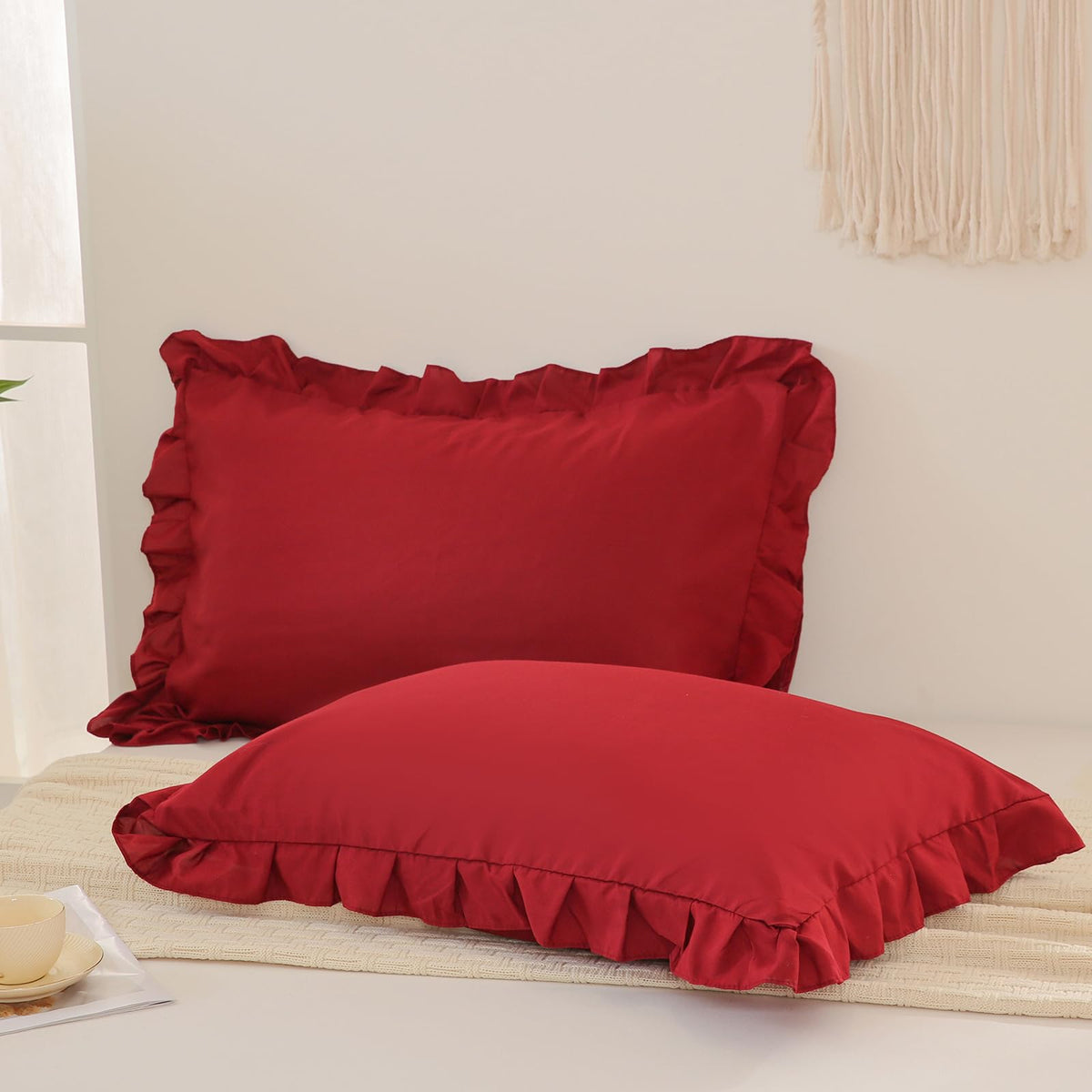 Boho White Body Pillowcase 20x54in - Ruffled Fringe Decor Sham
