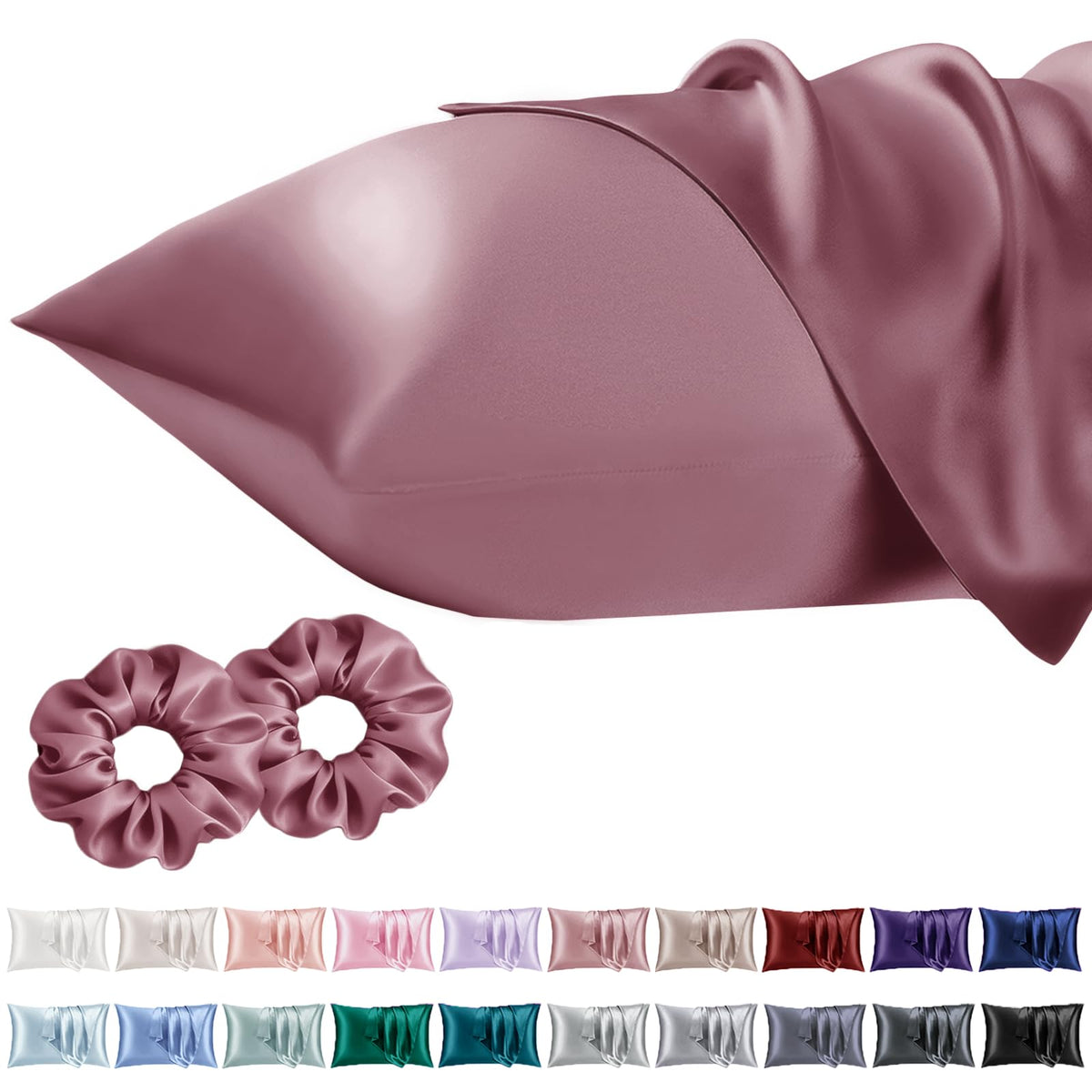 Vielit Queen Satin Pillowcase for Hair 2pc,Similar to Silk Pillow Cases,Easier Care Than Silk Pillowcase,Gifts for Women Men,Beige,20x30 & Envelope Closure and 2 Satin Scrunchies
