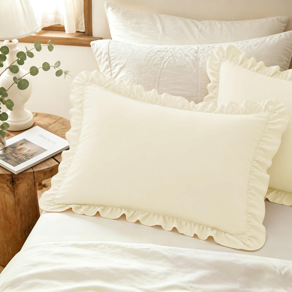 Homiest Ruffle Pillow Cases Standard Set of 2, White, 20x26 in