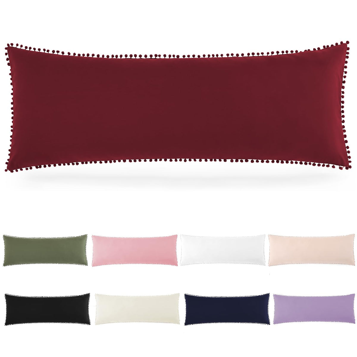 Pom Poms Pillow Shams King Size Set of 2, Olive Green Decorative Pillowcases with Envelope Closure, Soft Microfiber Shams Cover with Pom Pom Trim, Wrinkle Resistant (20 x 36 Inches)