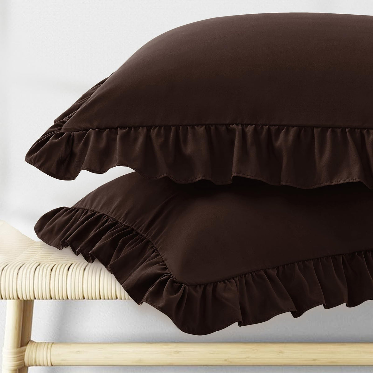 KKJIAF Ruffle Pillow Cases King Size Set of 2, White