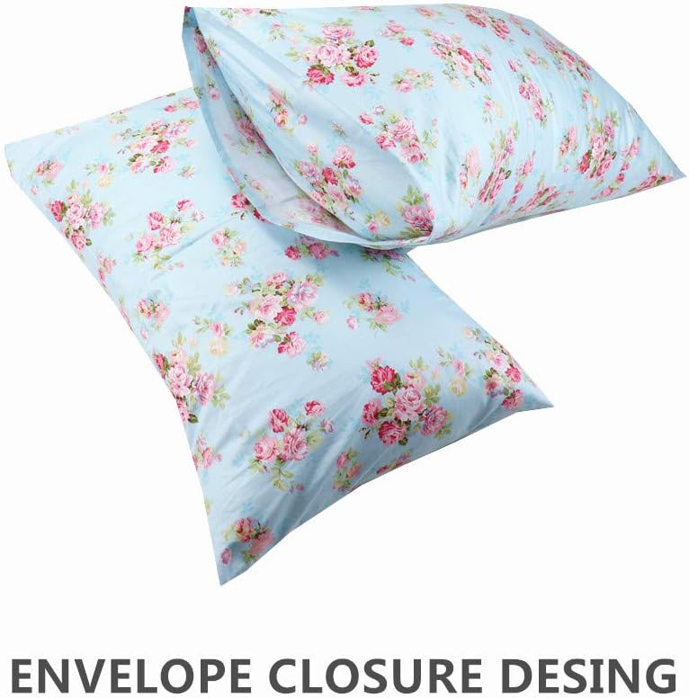 Cotton Pillow Cases Standard Size Set of 2, Flower Printed Queen Pillowcases, Premium Quality Machine Washable
